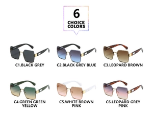Six color options for square semi-rimless sunglasses including gradient and classic lenses