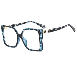 Chic blue-black marbled square sunglasses with gold accents shown from a 45-degree angle