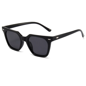 Modern square frame sunglasses with retro silver metal dots and black glossy finish