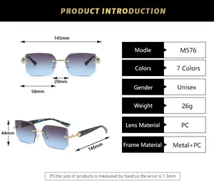 Tableau des tailles détaillé pour lunettes de soleil Y2K sans monture avec mesures
