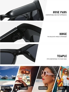 Detail view of smooth nose pads, sturdy hinges, and ergonomic temples of black cat eye sunglasses