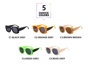 Five assorted retro square frame sunglasses with textured temples in multiple colors