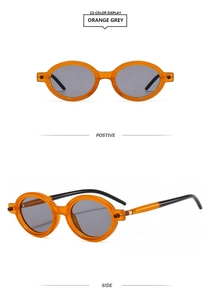 Vue détaillée de lunettes de soleil ovales rétro orange gris à verres foncés