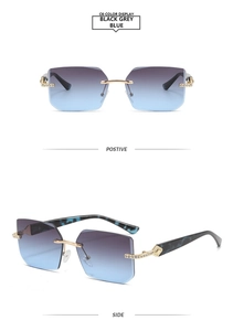 Détail macro de lunettes Y2K sans monture avec charnières strass et verres dégradés