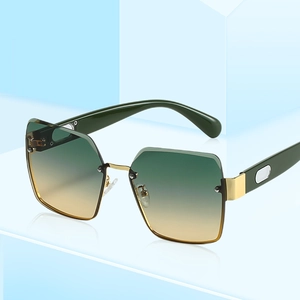 Fashion square half-frame sunglasses with gradient lenses and gold metal accents