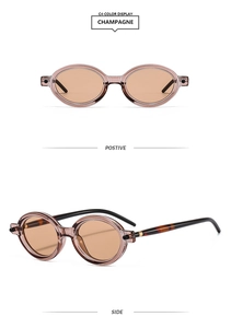 Vue détaillée des lunettes de soleil ovales rétro avec monture champagne et branches