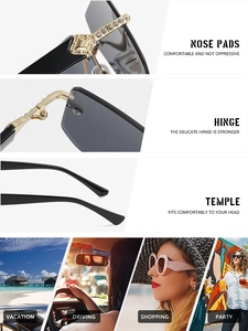 Détails de lunettes sans monture Y2K avec plaquettes serties de diamants et charnières dorées