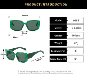 Detailed size specifications and dimensions for these retro square green sunglasses