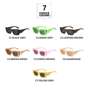 Collection of seven rectangular wide frame sunglasses in assorted trendy colors