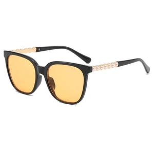 Fashion square cat-eye sunglasses with orange lenses and pearl decorated metal temples
