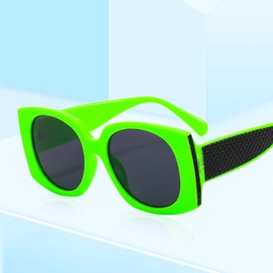 Fashionable oversized fluorescent green square sunglasses with deep black lenses for women