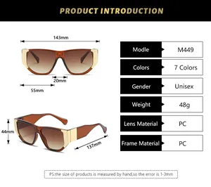 Detailed size specifications for square frame sunglasses with frame width of 143mm