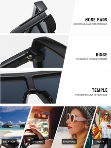 Macro detail of ergonomic nose pads and metal hinges on oversized square sunglasses