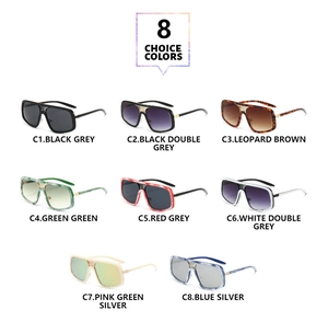 Detailansicht der quadratischen Übergroß-Sonnenbrille mit Metallgitter-Steg in 8 Trendfarben