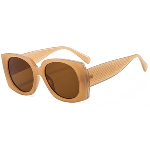 Fashionable square frame oversized sunglasses with khaki textured quilted pattern temples