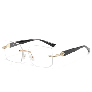 Lunettes de soleil Y2K sans monture carrées avec strass et pont en métal doré