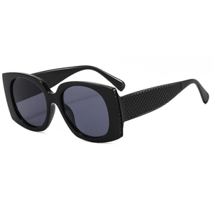 Retro square oversized sunglasses with wide textured temples and dark lenses
