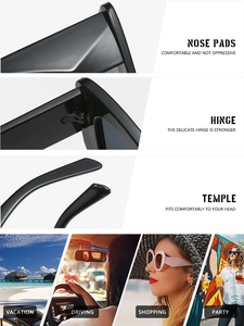 Detail of ergonomic nose pads, durable hinges and stylish sunglasses in lifestyle scenes