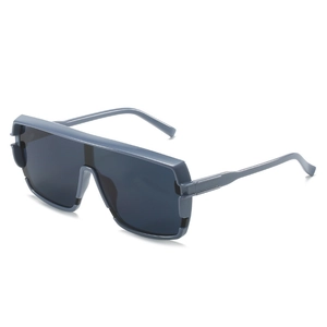 Fashionable oversized square flat top sunglasses with grey frame and dark lenses
