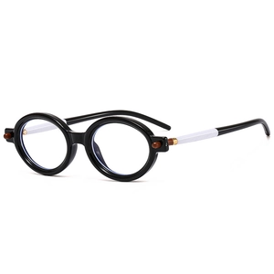 Lunettes de soleil ovales rétro avec branches bicolores noir blanc et verres anti-bleu