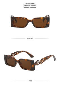 Leopard brown square sunglasses with thick frames and hollow flame-shaped temple detail