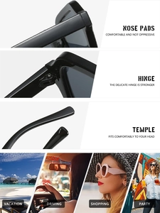 Detailed view of integrated nose pads and sturdy hinges on stylish square sunglasses