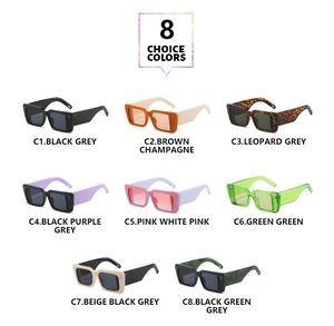 Matrix view of eight colorful oversized square sunglasses in various fashion frames