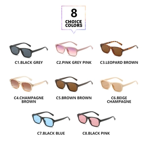 Catalogue détaillé présentant 8 coloris de lunettes de soleil carrées de style vintage