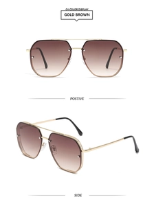 Detail of gold metal double bridge frames and brown gradient lenses in a vintage style