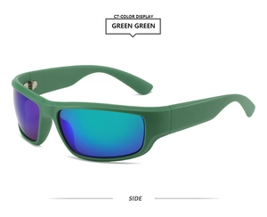 Seitenansicht der grünen Sportsonnenbrille mit blau verspiegelten Verlaufsgläsern