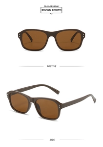 Vues détaillées de lunettes de soleil carrées marron rétro avec rivets argentés