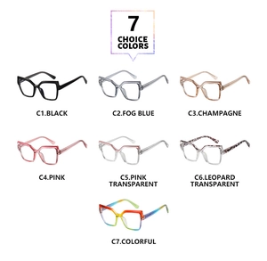 Seven candy-colored TR square eyeglass frames shown in a grid layout on white background