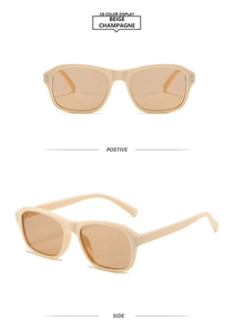 Vues de face et de profil de lunettes de soleil carrées vintage beige avec verres champagne