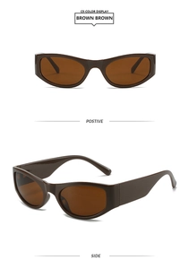 Deep brown cat-eye sunglasses with glossy finish showing front and side perspectives