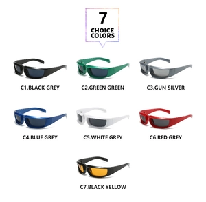 Detailed catalog of Y2K square wrap-around sports sunglasses in seven various color options