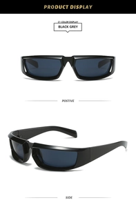 Front and side view of Y2K square wrap-around sports sunglasses in glossy black
