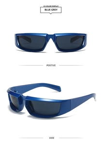 Front and side views of stylish Y2K blue grey square wrap-around sports sunglasses