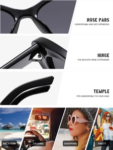Detail view of comfortable nose pads and reinforced hinges on black oval sunglasses