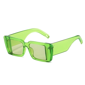 Fashionable translucent green square frame sunglasses with wide temples in 45-degree view