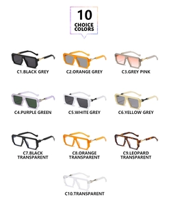 Detailed catalog of oversized square sunglasses featuring 10 assorted frame and lens colors