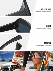 Détails des plaquettes de nez et charnières durables sur lunettes de soleil carrées