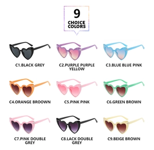 Détails de lunettes de soleil cœur en neuf coloris gelée pour un style de fête
