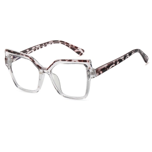 Stylish cat-eye glasses frame with tortoise pattern and transparent lower half design