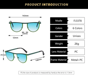 Detailed size specifications and dimensions for these geometric irregular sunglasses
