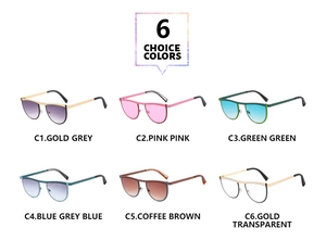Six colorful geometric irregular sunglasses styles shown in a multi-color SKU arrangement