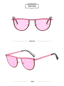 Front and side views of pink semi-rimless pilot sunglasses with tinted lenses