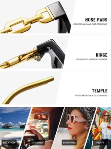 Détails des branches en chaîne dorée, charnières robustes et plaquettes de nez lunettes