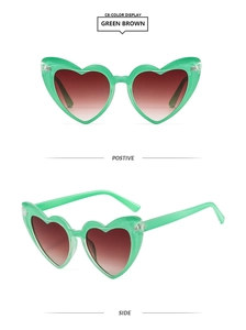 Détails de lunettes de soleil en cœur vert gelée avec verres dégradés marron