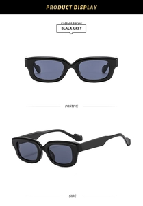 Vue détaillée des lunettes de soleil carrées noires avec verres UV gris de plusieurs angles