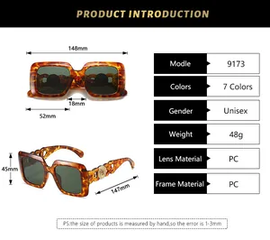 Spécifications techniques et mesures détaillées des lunettes de soleil carrées 9173